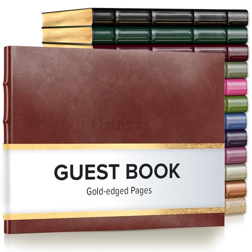 Gallery Leather Guest Book Wedding, Party, Special Events, add Polaroid Photos, 192 Lined Pages, Bonded Leather, Hardcover - Acadia Tan