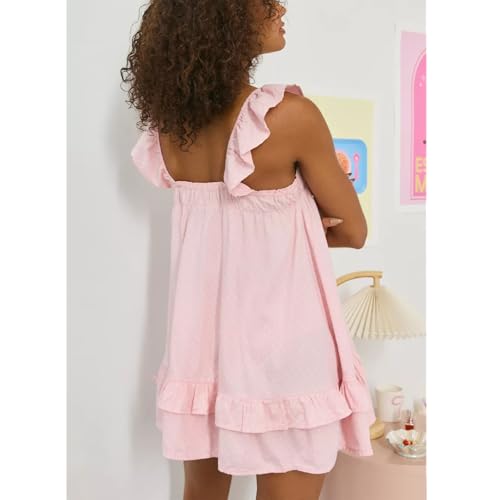 Image of HOXIJIA Women Cute Floral Printed Mini Dress Sleeveless Bow Front Loose Ruffled Short Dress Summer Gingham Babydoll One Piece