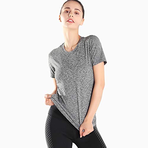 XingYue Direct Mujeres Camisa Deportiva Noche Correr Reflejo de luz Seguridad Correr Blusa Malla Transpirable Patchwork Tops (Color : Heather Grey, Size : S)