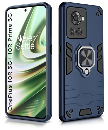 Image of WOW IMAGINE Shock Proof Back Case Mobile Cover for 1+ OnePlus 10R 5G | 10R Prime 5G | Back Cover Case (Tough Armor | Hybrid PC + TPU | Ring Holder & in-Built Kickstand | Blue)