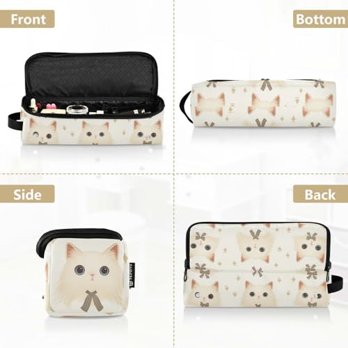 Bolsa de viaje para herramientas de cabello con diseño de caras de gatos blancos, incluye base resistente al calor para planchas y rizadores, organizador portátil miniatura 5