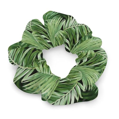 Palm Tree Leaves Hair Scrunchies for Women No Damage, Soft Elastic Hair Ties with Fashionable Printed Patterns, Satin Scrunchy Hairbands for Ponytail, Bun, Workout & Sleep