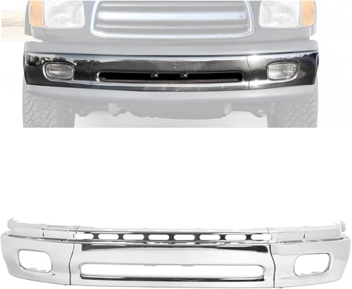 KUAFU Front Bumper Face Bar Compatible with 2000-2006 Toyota Tundra Replacement for 521010C020 TO1002170 Bumper Cover Impact Bar Chrome Silvery Steel 3Pieces