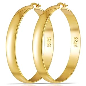 8mm Thick 925 Sterling Silver Hoops Earrings for Women 14K Real Gold Large Hoop Earrings Hypoallergenic and Lightweight Big Hoop Earrings for Women 20/30/40/50/60/70MM