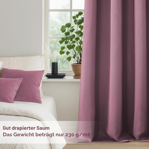 MRTREES Vorhang Blickdicht Gardinen Thermovorhang mit Ösen Verdunklungsvorhang Ösenschal Vorhänge Kurz Modern 240×140cm(H×B) Altrosa 2er… – Ansicht 5