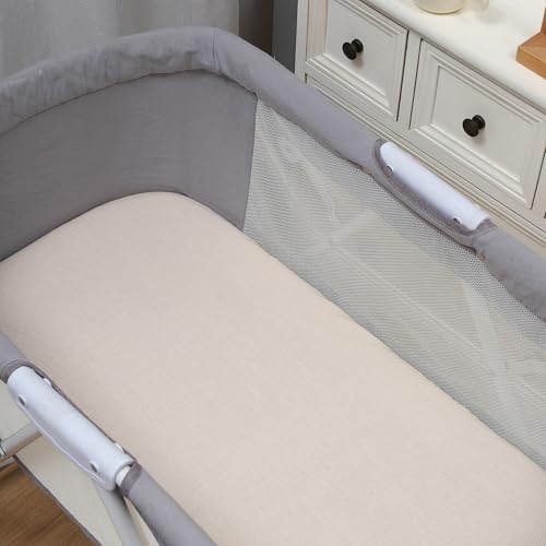 Image of Onacosht Muslin Bassinet Sheets 3 Pack, 35 inchx20 inch, Beige Green and Blue