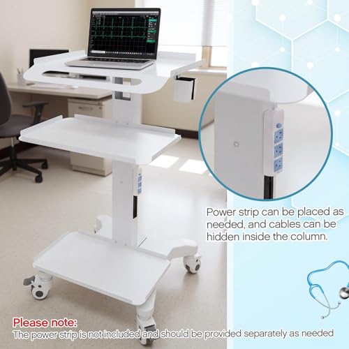 Image of DaisyInner Adjustable Mobile Medical Cart with Wheels, Laptop Rolling Cart with Storage Basket Large Tabletop Medical Trolley Workstation for Hospital, Lab Use (3 Tier)