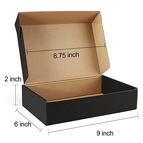 Poever Shipping Boxes 9x6x2 inches Black Small Mailing Boxes 25 Pack Cardboard Corrugated Box Mailers