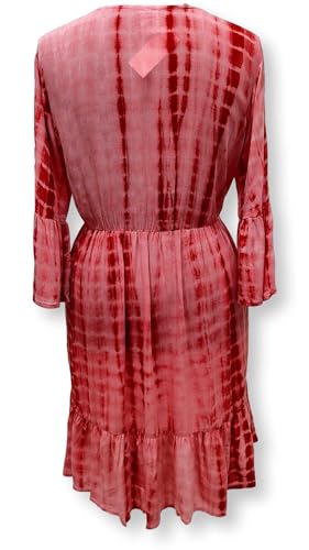 Vestido Curto Crepe Indiano Manga Longa Tie Dye Plus Size (BR, Alfa, M, Plus Size, Regular, Vermelho