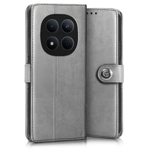 Image of WOW IMAGINE Shock Proof Flip Cover Back Case for Redmi Note 15 Pro 5G (Magnetic Button Flip Case | Wallet Pockets & Stand | Leather Finish | Stone Grey)