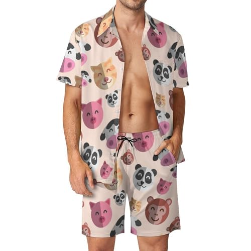 Ensemble d'été Homme Cochon Singe Chemise Hawaïenne contre la chaleur short pantalon S