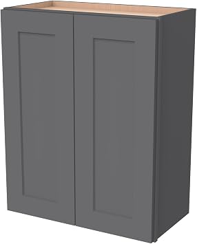 Wall-Mounted Cabinet Solid Wood Shaker Style Medicine Cabinet with Adjustable Shelves & Soft-Close Doors for Bathroom, Kitchen, and Office Storage Pebble Gray, 33" W x 12" D x 30" H