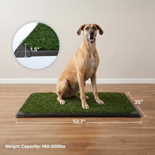 Image of PETMAKER Reusable 3-Layer Extra-Large Dog Grass Pad with Tray, 52.5 inch x 35 inch | Dog Litter Box for Indoor and Outdoor Use, Easy to Clean Washable Pet Turf Artificial Grass Pad for Puppy Potty Training