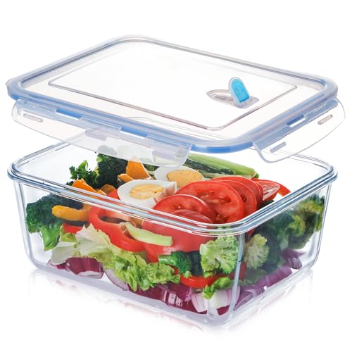 NUTRIUPS Juego de 3,3 l de grandes frascos herméticos de vidrio con tapa, rectangulares, set de recipientes para almacenamiento de alimentos, sin BPA para preparación de comidas, viajes, congelador