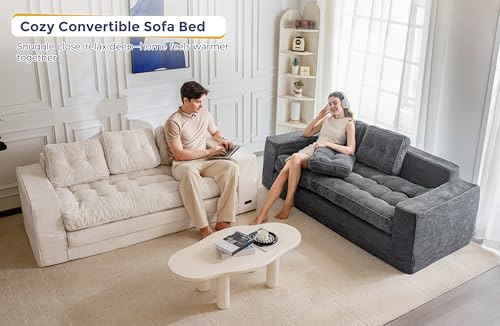 Image of MAXYOYO Convertible Sofa Bed, Pull Out Oversized Loveseat Sofa Couch, 2 in 1 Folding Couch Bed, Fold Out Floor Couch with Pillows for Living Room Lounge, Dark Grey