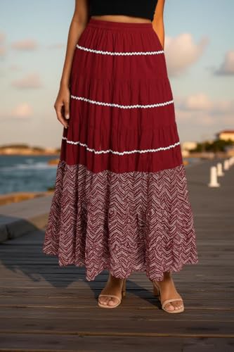 Image of Premium Long Skirt | Stylish Long Crushed Cotton & Unique Prints | Floor Length Skirt for Women | Elastic Waist Premium Maxi Skirt - Comfortable Casual Wear