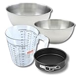 DIMENSIONS: Moule 16x16x4 cm, bol 25 cm, bol 20,5 cm, spatule 25 cm, verre 17x15,5x11,7 cm