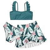 ALISISTER Girls Swimsuit Size 7-8 Bathing Suits 3 Piece Hawaiian Tropical Flower Leaf Bikini Sets with Cover Up Skirt Summer Beach Swimwear 7 Year Old