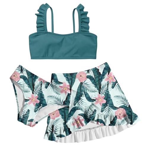 Image of ALISISTER Girls Swimsuit 3 Piece Bathing Suits Summer Bikini Tankini Sets with Cover Up Skirt for 4-12 Years