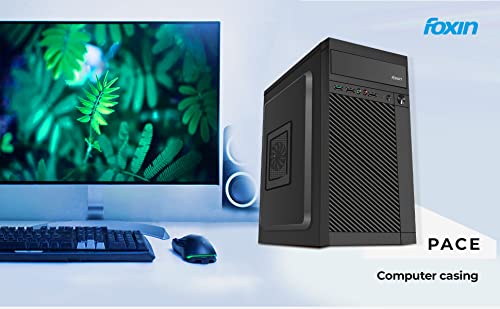 Image of Foxin PACE Desktop Computer Case /PC Cabinet - with Steel Metal Body | ATX Motherboard Compatible | Color Metallic Black