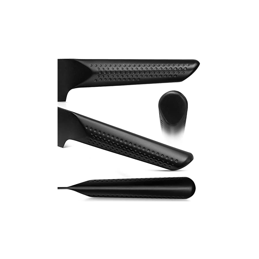 Astercook Knife Set, 15 Pieces Kitchen Knife Sets with Block and Built-in Knife Sharpener, German Stainless Steel Handle One-Piece Design Knives Block Set Dishwasher Safe, Black
