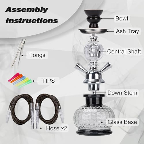Miniatura 3 de Serdeerch Cachimba Hookah Set 2 Tubos- 28 Cm Negro Mini Cachimba Cazoleta Cachimba 5 Puntas 2x Boquilla 2x Tubo Hookah Boquillas Portátil Con Todo