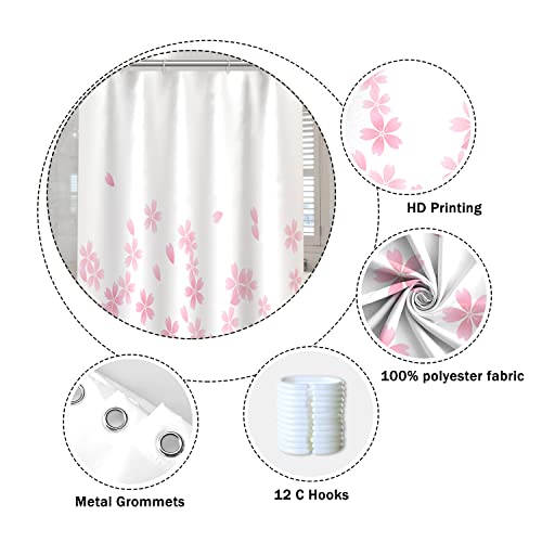 Umpoo Pink Floral Bathroom Shower Curtain Cherry Blossom Dreamy Flowers Petal Shower Curtain with Hooks Polyester Waterproof Fabric Girly Home Decorative Bathtub, 72x96 Inch by Umpoo - Used condition - Image 5