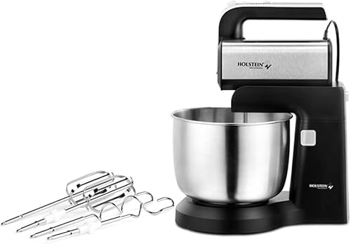 Miniatura 2 de Holstein Housewares - Batidora de mano y soporte de 5 velocidades de 250W con luz LED, negroacero inoxidable