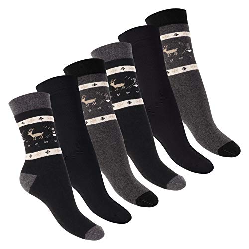 Footstar Damen Wintersocken (6 Paar), Warme Vollfrottee Socken mit Thermo Effekt - Schwarz 39-42