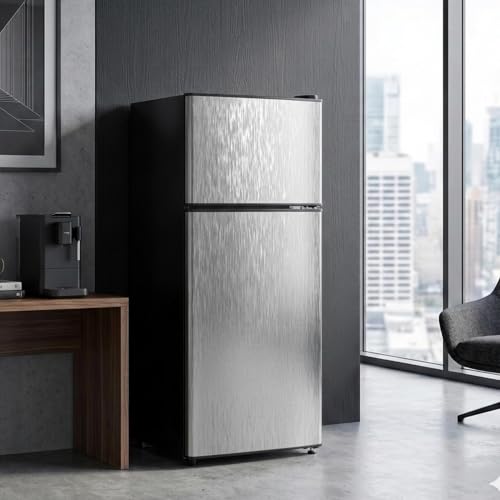 Image of Simple Deluxe 3.2 Cu.Ft Mini Fridge with Freezer, 2 Door Small Refrigerator with Adjustable Thermostat Energy-efficient Low Noise, Compact Fridge for Bedroom, Office, Dorm, Pewter