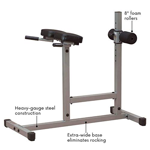 Body-Solid Powerline PCH24X Adjustable Hyper Extension Roman Chair for Ab, Core, and Back Workouts, Grey/Black, 46x25x36