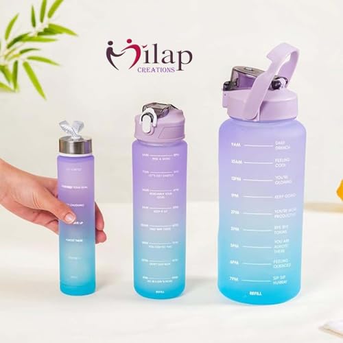 Image of 3-in-1 Motivational Water Bottle Set - 2L, 700ml, 280ml Leakproof BPA-Free Bottles - Airtight Drinking Sippers for Gym, Fitness & Outdoor Use (Multicolor)