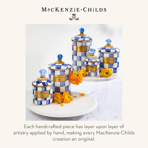 Image of MACKENZIE-CHILDS Enamel Canister, Large, Blue-and-White Royal Check