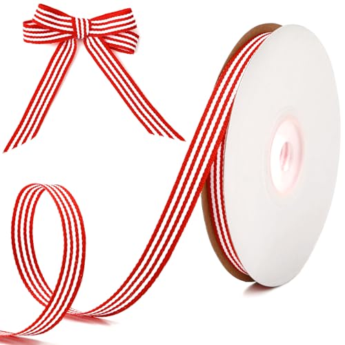 SEPGLITTER 15 Yards 0.4 Inch Red White Striped Ribbon for Christmas Decor