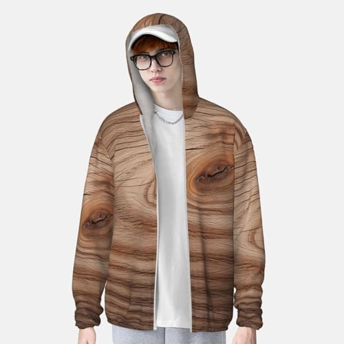 Men's UPF 50+ Sun Protection Hoodie Jacket Lightweight Long Sleeve Wood grain Sun Shirt Hiking Rash Guards4
