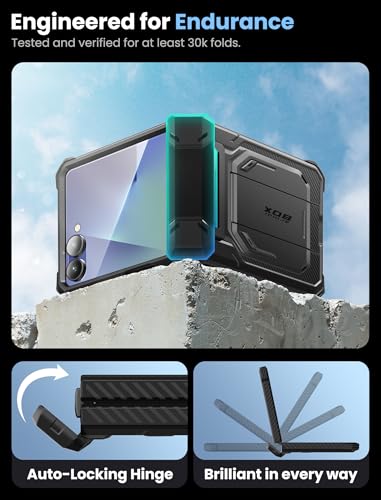 Image of i-Blason for Samsung Galaxy Z Flip 7 Case with Stand, [Tempered Glass Screen Protector] [Hinge Protection] [Belt-Clip], Full-Body Military Protection Phone Case for Samsung Z Flip 7, Armorbox, Black