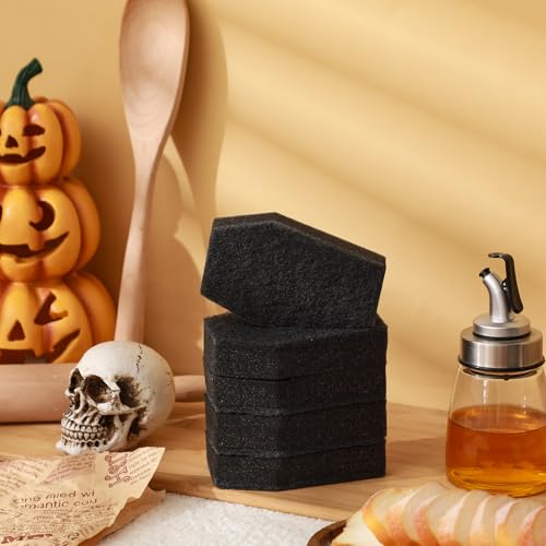Image of Tioncy 12 Pack Gothic Kitchen Decor Bulk Dual Sided Scrubber Gothic Sponges Dishwashing Non Scratch Coffin Kitchen Accessories Dish Scouring, Black