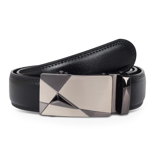 Image of Aurolran Men&Womens Leather Dress Belt Business Automatic Buckle Belt Color-Black Silver Gold