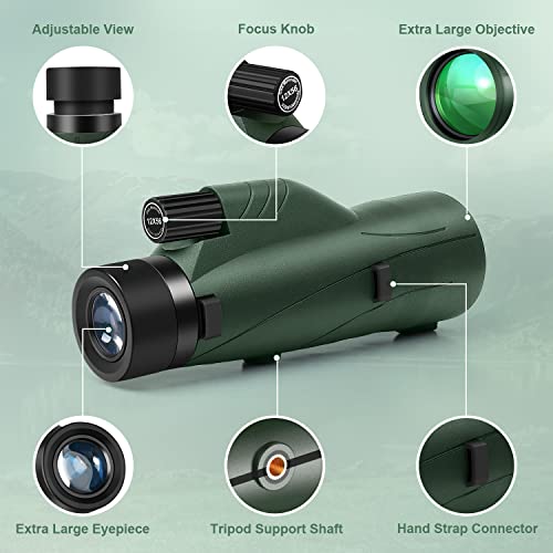 12X56 High Power Monocular Telescope With Smartphone Holder Tripod Travel Bag, Larger Vision Monoculars For Adults Kids With Bak4 Prism & Fmc Lens, Suitable For Bird Watching Hunting Hiking Camping #TOP3