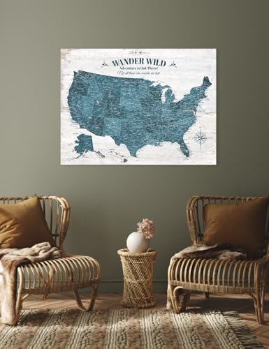 Image of IPIC - USA Push Pin Travel Map on Canvas, Large Wall Art of US Map for Travel Tracking, Modern USA Maps for Wall Decor to Mark Places Traveled, Gift for Travelers, Made in USA