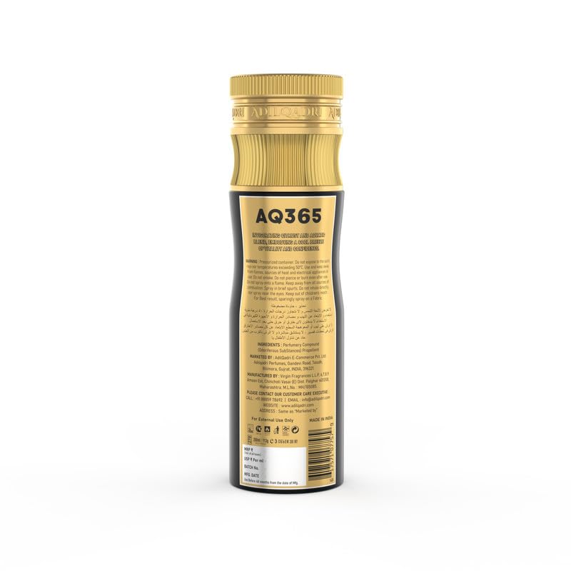 Image of Adilqadri Aq 365 Deodorant Body Spray for Men & Women | 100% Non-Alcoholic | Long-Lasting French & Fruity Fragrance | 200ml