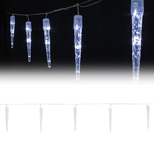 ECD Germany Cadena De Luces De Carámbanos 40 LEDs Blanco Frío 5,7m + 5m De Cable 8 Modos De Luz Temporizador Impermeable IP44 PVC Interior/Exterior Decoración Iluminación Navideña Guirnalda Navidad