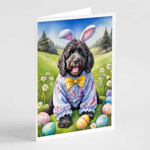 Caroline's Treasures DAC5149GCA7P Portuguese Water Dog Easter Egg Hunt Greeting Cards Pack of 8 Blank Cards with Envelopes Whimsical A7 Size 5x7 Blank Note Cards