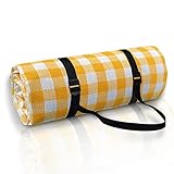 SwissWell Picknickdecke 200x200 cm, Picknickdecke Wasserdicht Stranddecke Wärm Isoliert Strand Outdoor Camping Picknick Tasche Und Schultergurt Gelb
