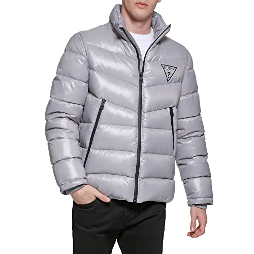 Gショップ GUESS Men's Midweight Logo Oversized Zip Puffer - Product