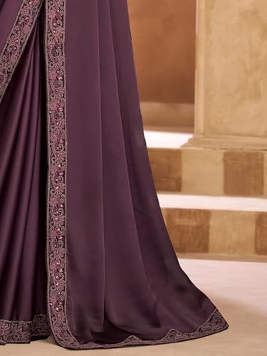 Image of AKHILAM Women's Satin Sequence Embroidery Saree With Unstitched Blouse Piece(SNDLWOD1601 TFH Parent)