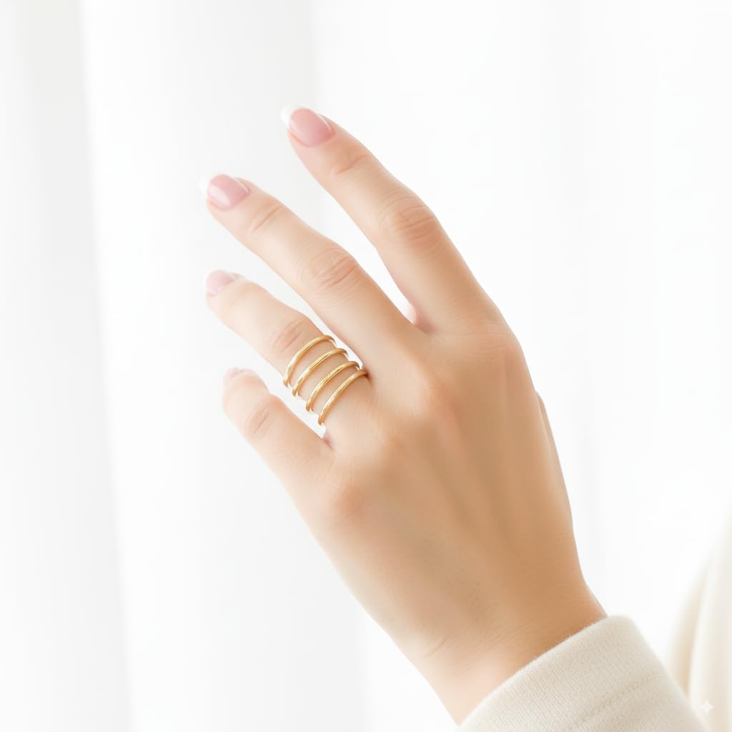 14K Gold Filled Custom Spiral Ring for Women. Wraparound Coil Ring. Modern Trendy Swirl. Hammered 14kt Yellow Gold Filled Stacking Rings. Artisan Custom Made Personalized Statement Open Ring - Image 6