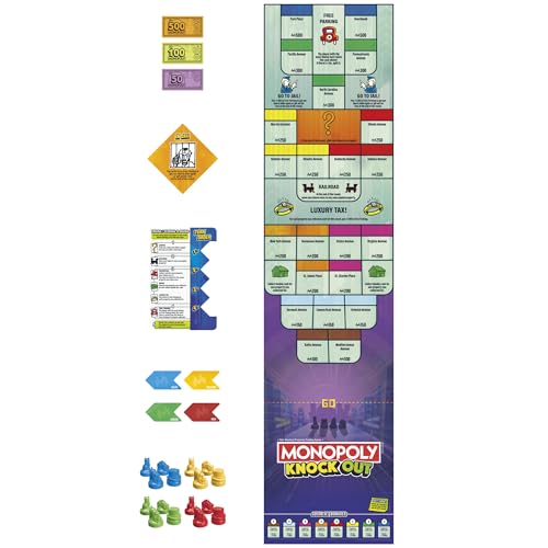 Monopoly Knockout Jeu de fête familiale pour enfants, adolescents et adultes | À partir de 8 ans | 2 à 8 joueurs | 20 minutes moyenne | Jeux de société à jeu rapide