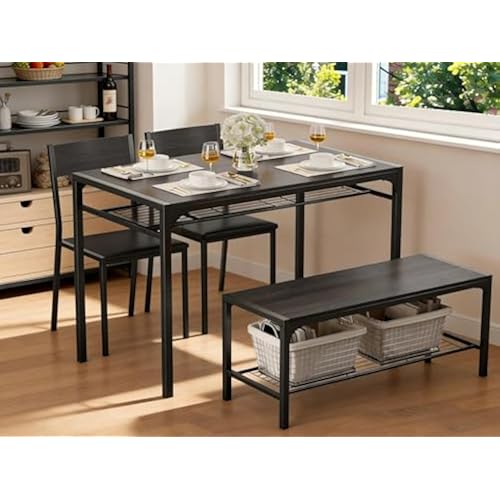 Gizoon 4-Piece Dining Table Set for 4, Kitchen Table with Bench Black