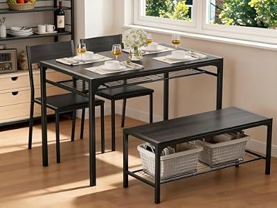 Gizoon Kitchen Table and 2 Chairs for 4 with Bench, 4 Piece Dining Table Set for Small Space, Apartment